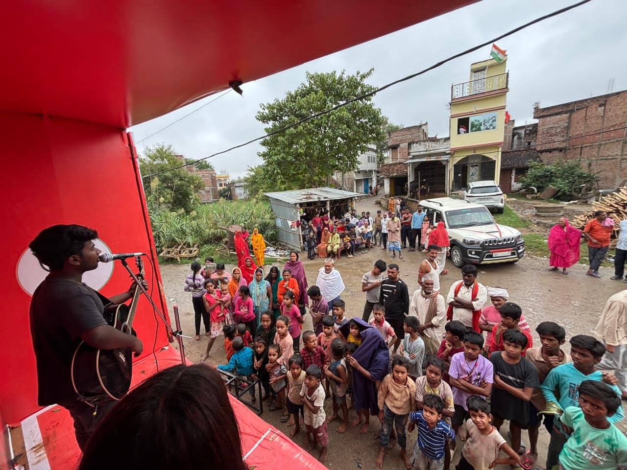 Live folk performance on Tablo Rock Van mobile stage Bihar